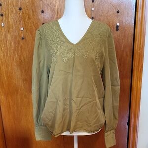 Olive Green Embroidered Women's Top